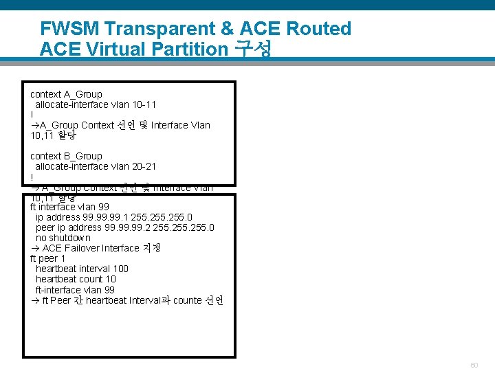FWSM Transparent & ACE Routed ACE Virtual Partition 구성 context A_Group allocate-interface vlan 10