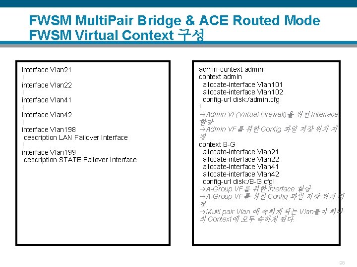 FWSM Multi. Pair Bridge & ACE Routed Mode FWSM Virtual Context 구성 interface Vlan