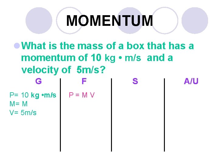 MOMENTUM l What is the mass of a box that has a momentum of