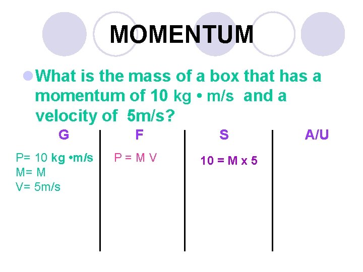 MOMENTUM l What is the mass of a box that has a momentum of