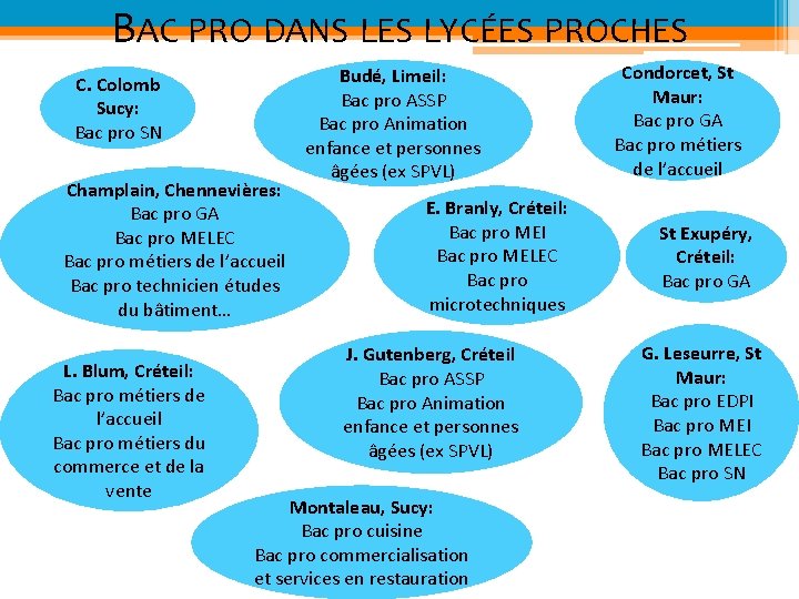 BAC PRO DANS LES LYCÉES PROCHES C. Colomb Sucy: Bac pro SN Champlain, Chennevières: