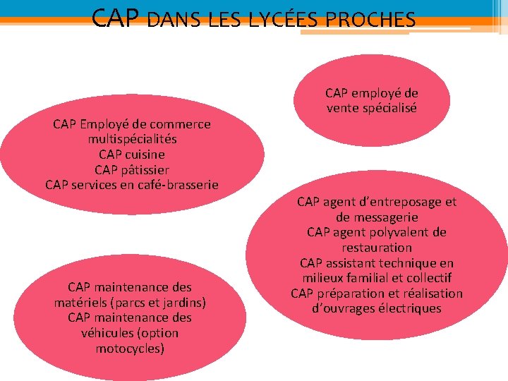 CAP DANS LES LYCÉES PROCHES CAP Employé de commerce multispécialités CAP cuisine CAP pâtissier