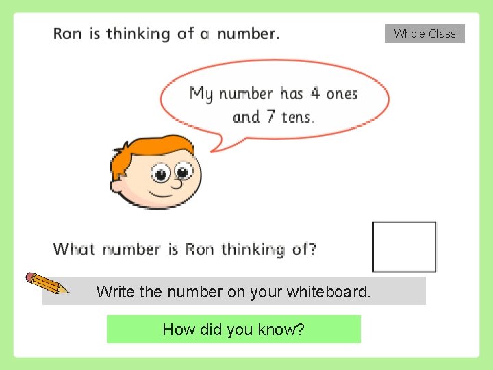 Whole Class Write the number on your whiteboard. How did you know? 
