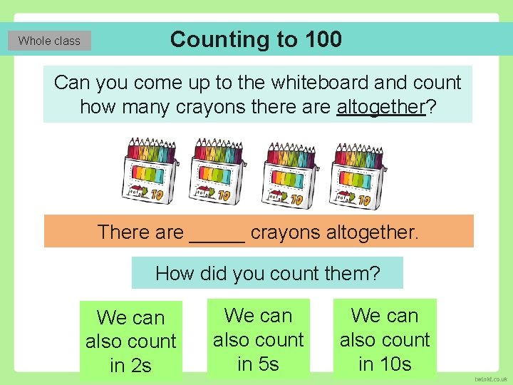 Whole class Counting to 100 Can you come up to the whiteboard and count