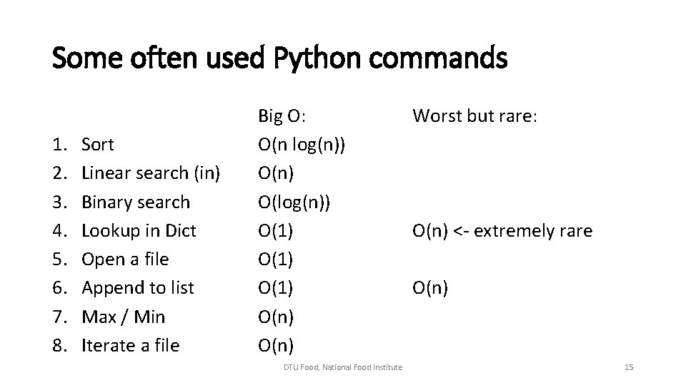 Some often used Python commands 1. 2. 3. 4. 5. 6. 7. 8. Sort