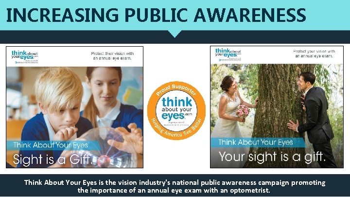 INCREASING PUBLIC AWARENESS Think About Your Eyes is the vision industry's national public awareness