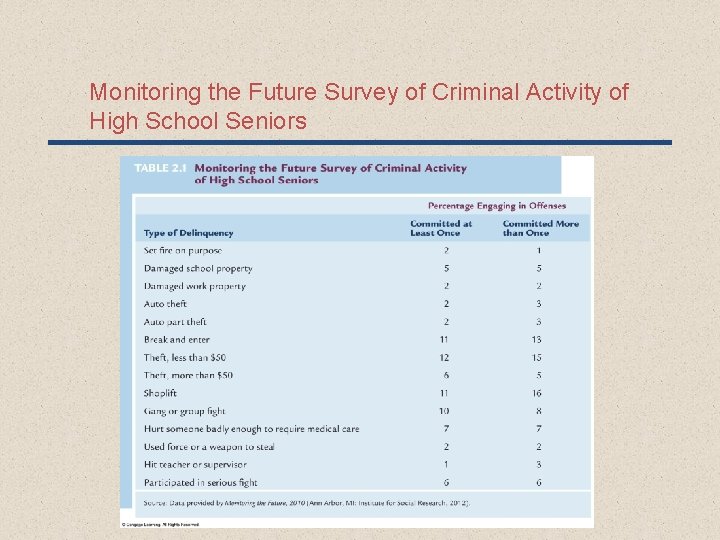 Monitoring the Future Survey of Criminal Activity of High School Seniors 