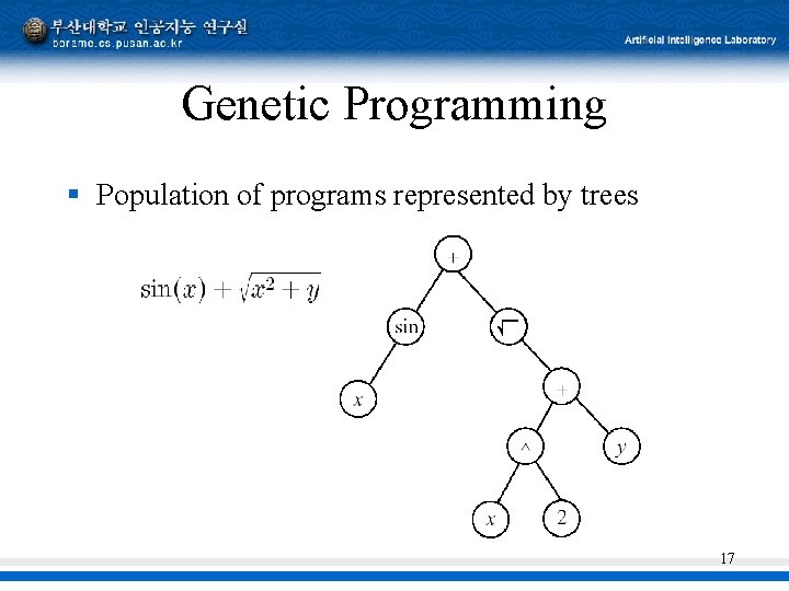 Genetic Programming § Population of programs represented by trees 17 Genetic Programming § Population of programs represented by trees 17