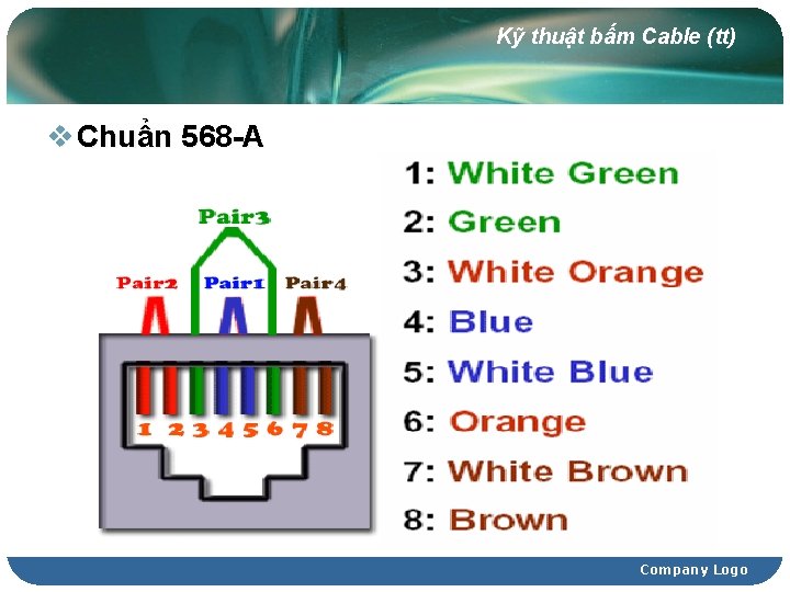 Kỹ thuật bấm Cable (tt) v Chuẩn 568 -A Company Logo 