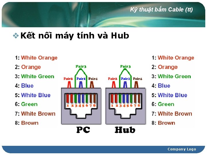 Kỹ thuật bấm Cable (tt) v Kết nối máy tính và Hub Company Logo