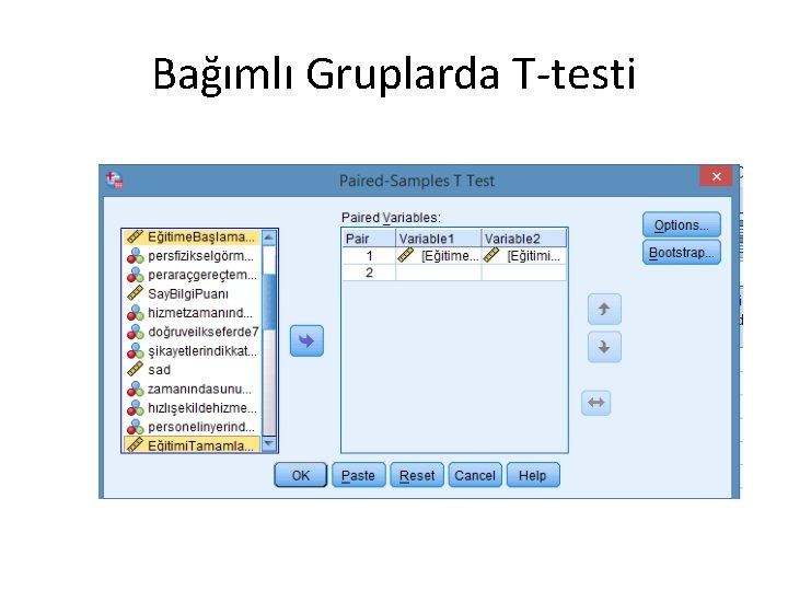 Bağımlı Gruplarda T-testi 