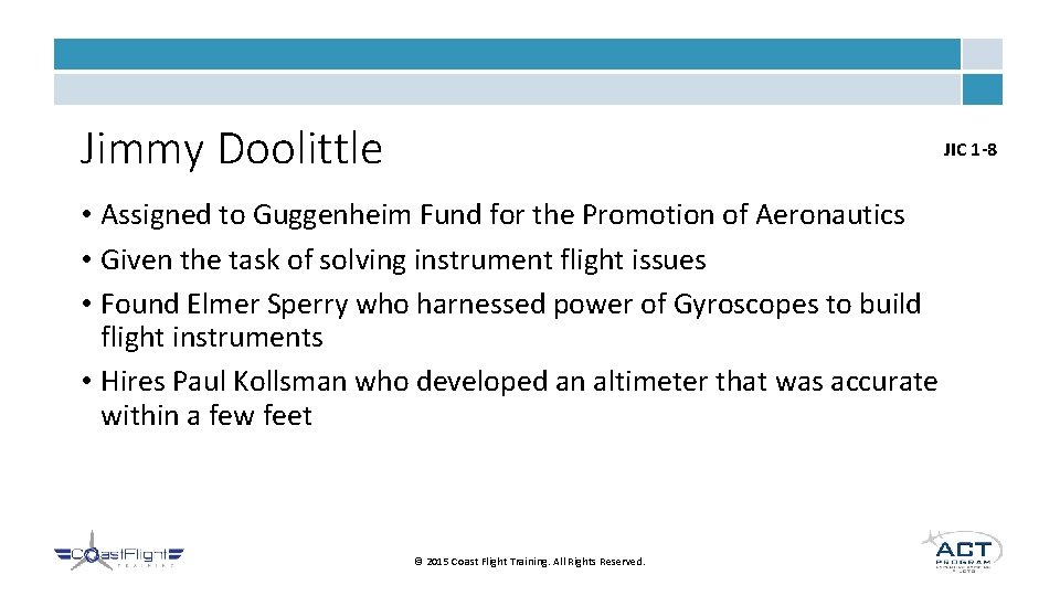 Jimmy Doolittle JIC 1 -8 • Assigned to Guggenheim Fund for the Promotion of