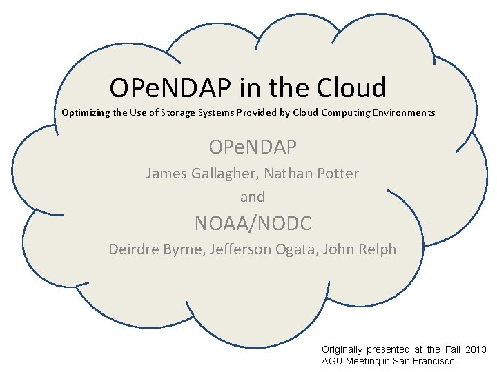 OPe. NDAP in the Cloud Optimizing the Use of Storage Systems Provided by Cloud