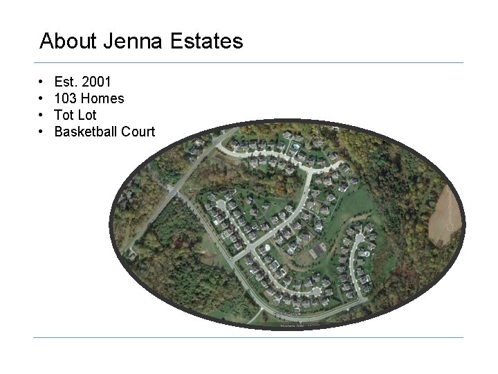 About Jenna Estates • • Est. 2001 103 Homes Tot Lot Basketball Court 