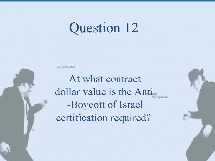 Question 12 At what contract dollar value is the Anti -Boycott of Israel certification