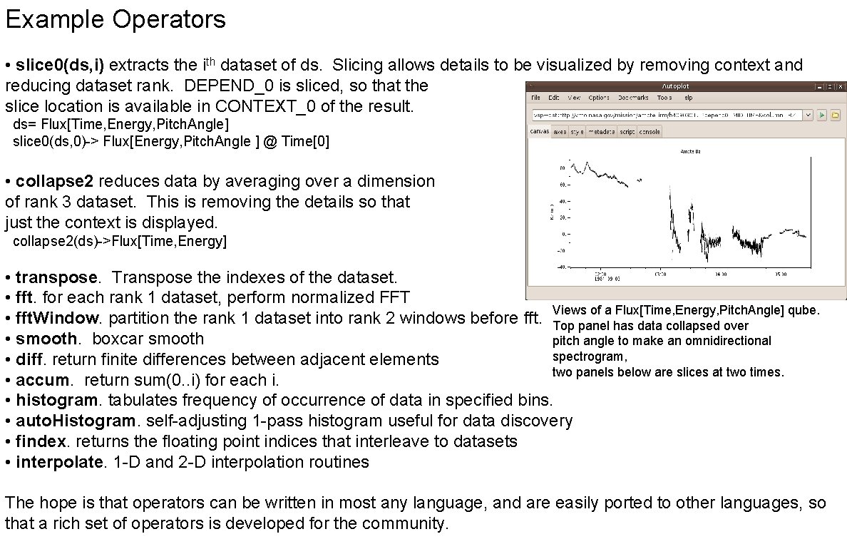 Example Operators • slice 0(ds, i) extracts the ith dataset of ds. Slicing allows