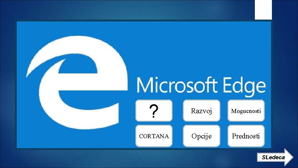 ? Razvoj Mogucnosti CORTANA Opcije Prednosti SLedeca 