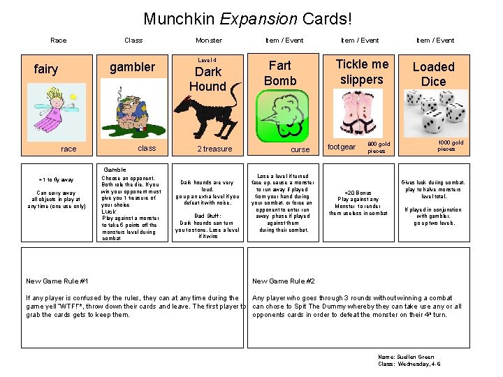 Munchkin Expansion Cards! Race Class gambler fairy class race Monster Level 4 Dark Hound