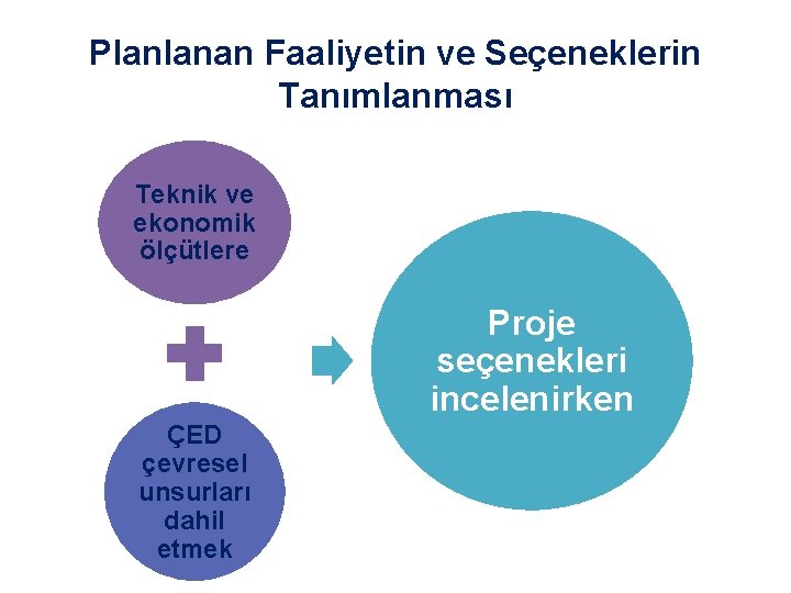 Planlanan Faaliyetin ve Seçeneklerin Tanımlanması Teknik ve ekonomik ölçütlere Proje seçenekleri incelenirken ÇED çevresel