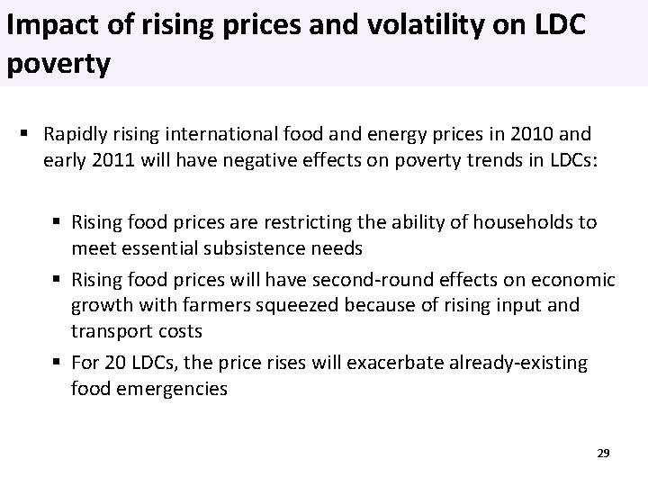 Impact of rising prices and volatility on LDC poverty Rapidly rising international food and