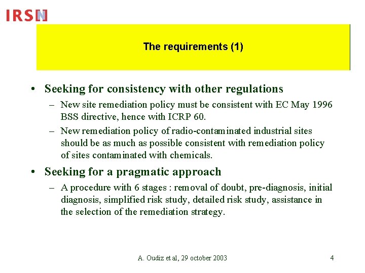 The requirements (1) • Seeking for consistency with other regulations – New site remediation