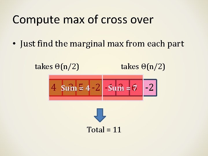 Compute max of cross over • Just find the marginal max from each part