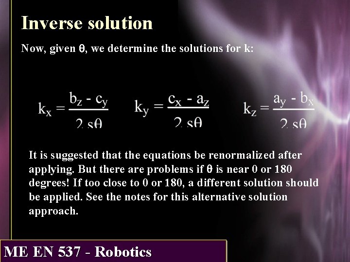 Inverse solution Now, given q, we determine the solutions for k: It is suggested