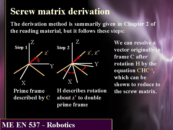 Screw matrix derivation The derivation method is summarily given in Chapter 2 of the