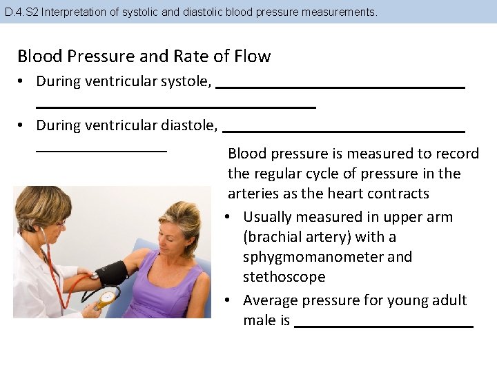 D. 4. S 2 Interpretation of systolic and diastolic blood pressure measurements. Blood Pressure