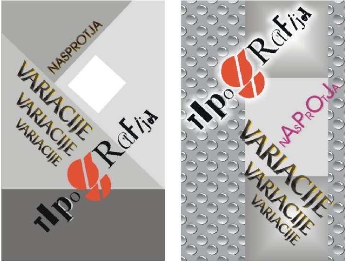 Besedilo v diagonali in zlatem rezu. 
