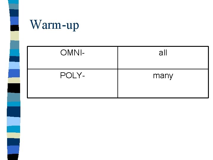 Warm-up OMNI- all POLY- many Warm-up OMNI- all POLY- many