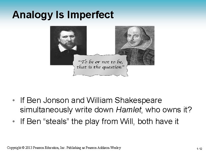 Analogy Is Imperfect • If Ben Jonson and William Shakespeare simultaneously write down Hamlet,
