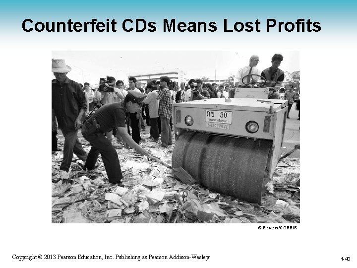 Counterfeit CDs Means Lost Profits © Reuters/CORBIS 1 -40 Copyright © 2013 Pearson Education,