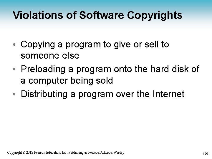 Violations of Software Copyrights • Copying a program to give or sell to someone