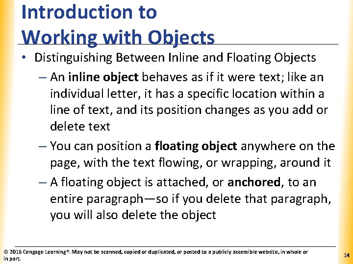 Introduction to Working with Objects XP • Distinguishing Between Inline and Floating Objects –