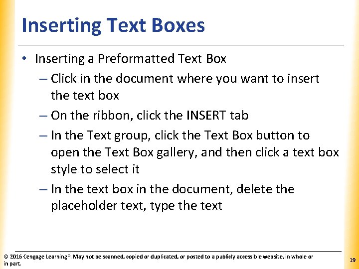 Inserting Text Boxes XP • Inserting a Preformatted Text Box – Click in the