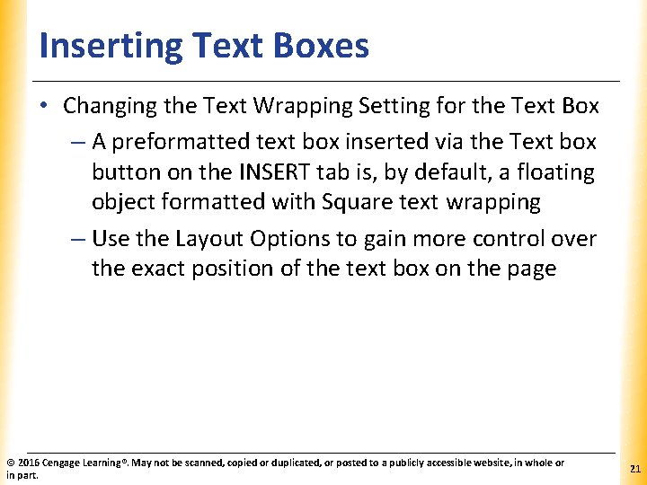 Inserting Text Boxes XP • Changing the Text Wrapping Setting for the Text Box