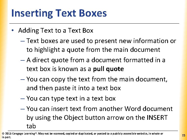 Inserting Text Boxes XP • Adding Text to a Text Box – Text boxes