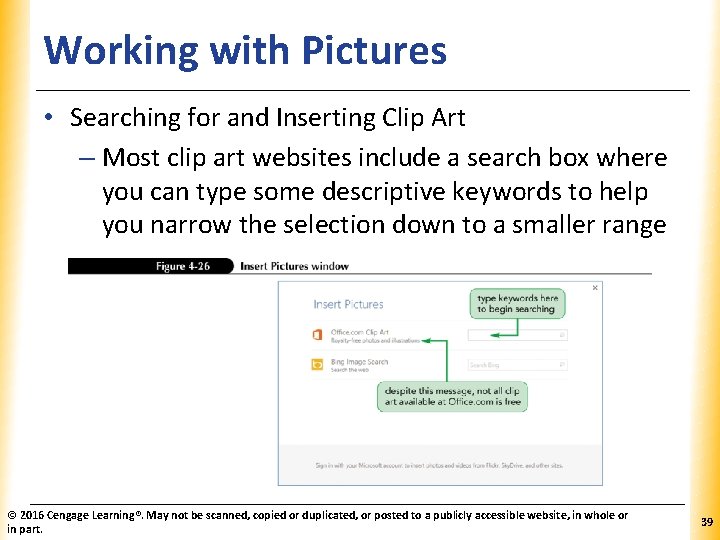 Working with Pictures XP • Searching for and Inserting Clip Art – Most clip