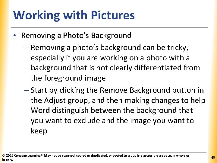 Working with Pictures XP • Removing a Photo’s Background – Removing a photo’s background