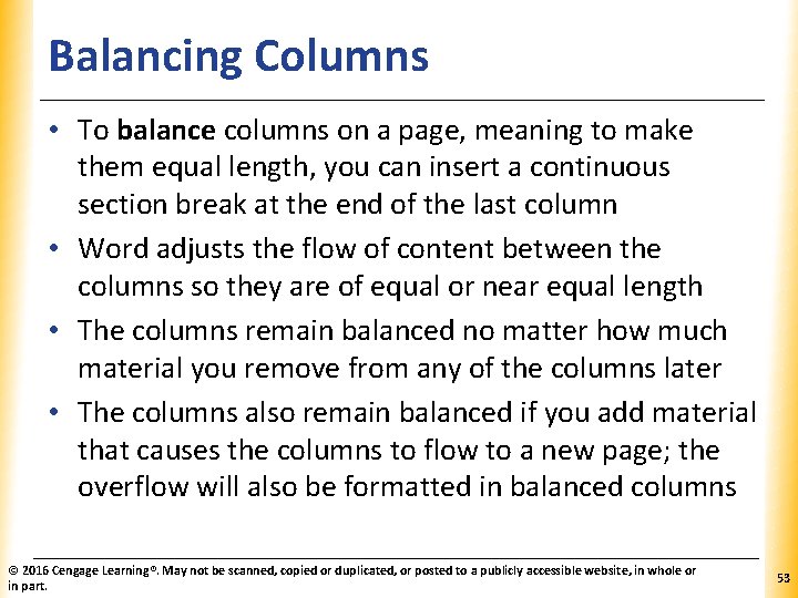 Balancing Columns XP • To balance columns on a page, meaning to make them