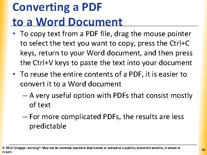 Converting a PDF to a Word Document XP • To copy text from a