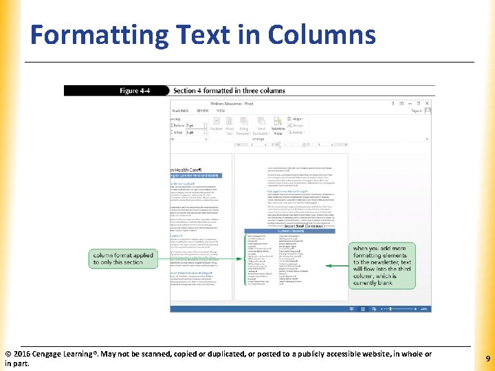 Formatting Text in Columns © 2016 Cengage Learning®. May not be scanned, copied or