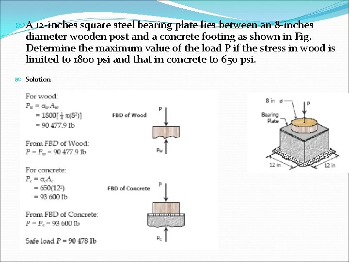  A 12 -inches square steel bearing plate lies between an 8 -inches diameter