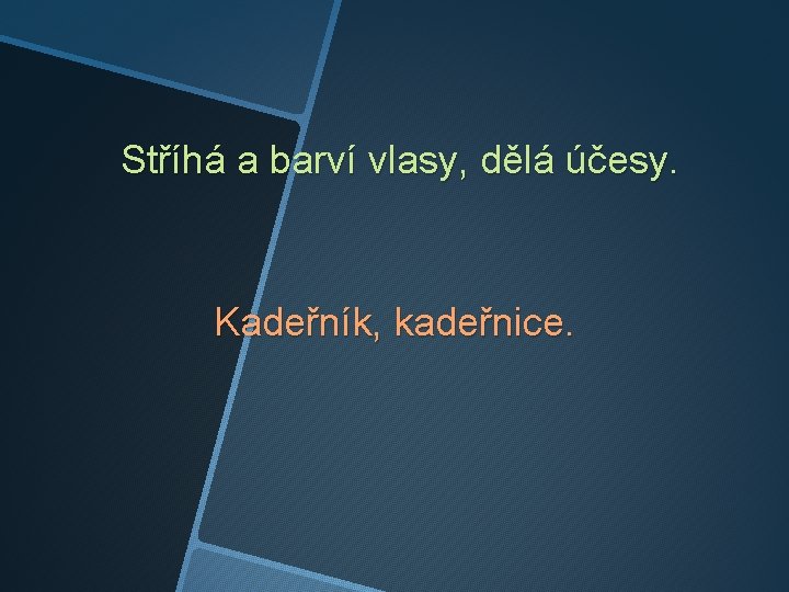 Stříhá a barví vlasy, dělá účesy. Kadeřník, kadeřnice. 