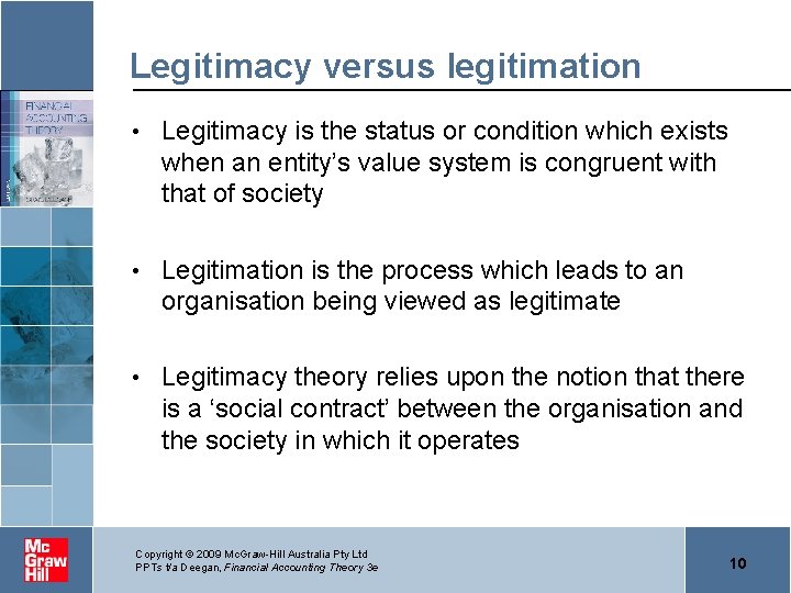 Legitimacy versus legitimation • Legitimacy is the status or condition which exists when an