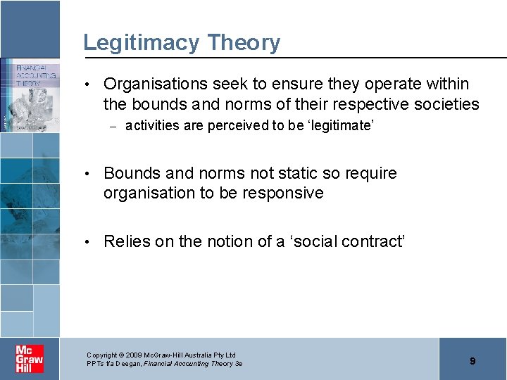 Legitimacy Theory • Organisations seek to ensure they operate within the bounds and norms