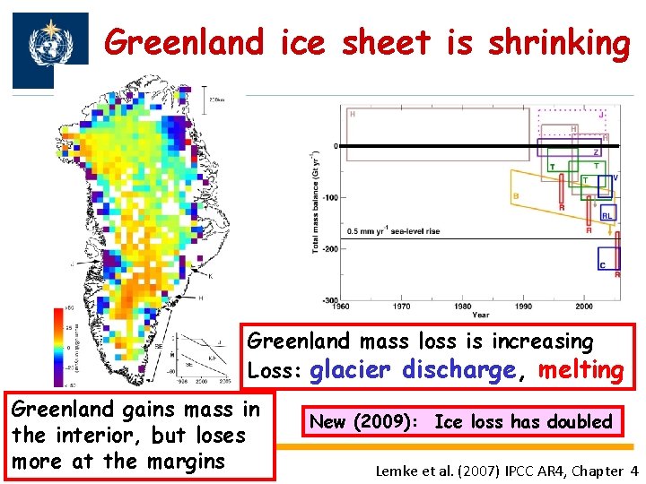 Greenland ice sheet is shrinking Greenland mass loss is increasing Loss: glacier discharge, melting