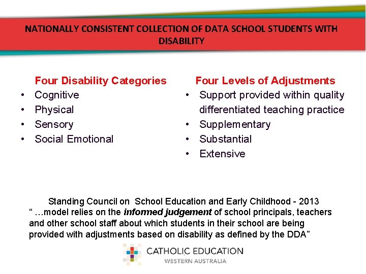 NATIONALLY CONSISTENT COLLECTION OF DATA SCHOOL STUDENTS WITH DISABILITY • • Four Disability Categories