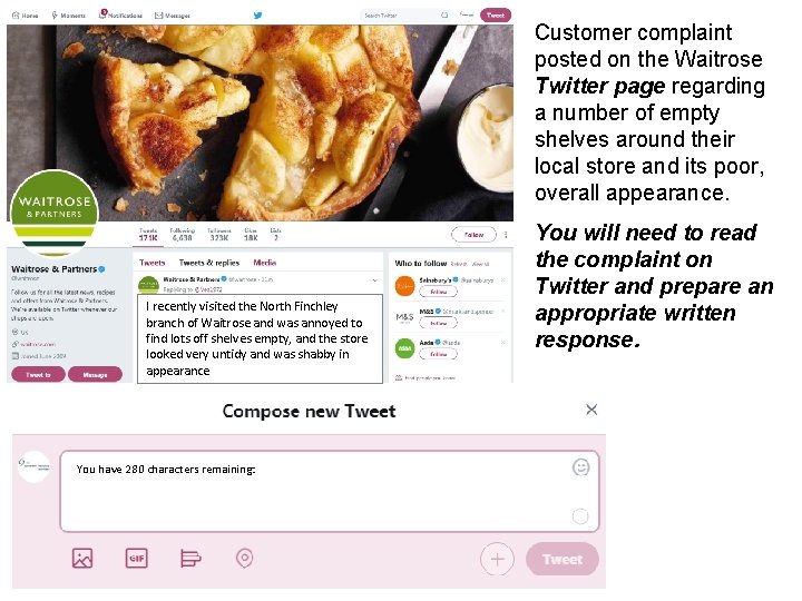 Customer complaint posted on the Waitrose Twitter page regarding a number of empty shelves